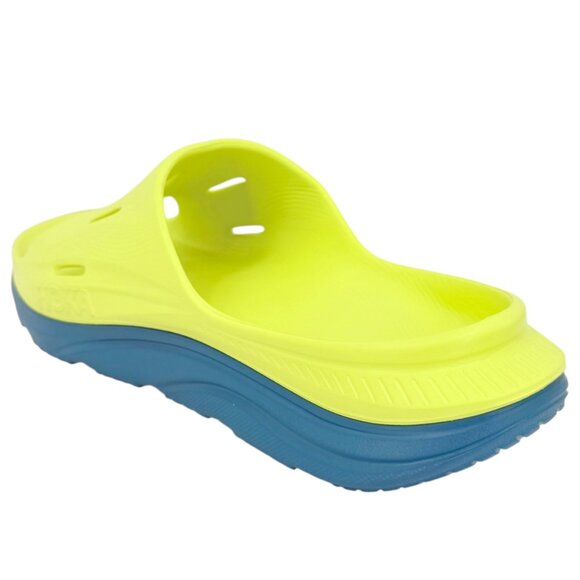 Hoka Men's One One Ora Recovery Slide Sandals Size 12 Yellow Blue Lagoon NWOB - Picture 10 of 14